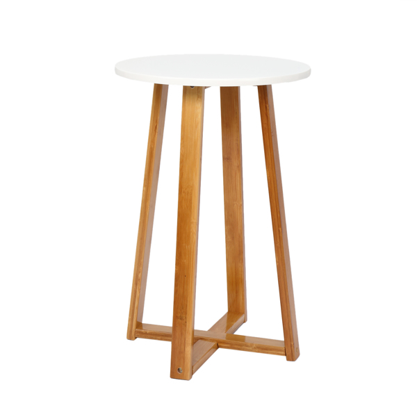 单层 楠竹 边桌 40*37*59.5cm 圆形 白色桌面 原木色桌腿 N101-1
