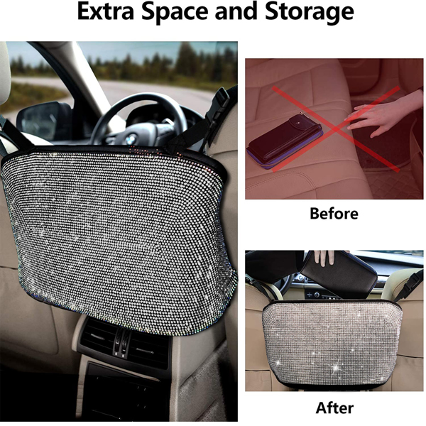 【沃尔玛禁售】汽车钻石收纳袋 Bling Handbag Holder for Car, Large Capacity Car Seat Organizer, Purse Bling Organizer White Diamond-7