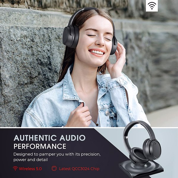 【亚马逊禁售】混合主动降噪无线蓝牙 5.0 耳机，带深低音的耳罩式耳机，具有 30 小时播放时间的记忆蛋白耳垫耳机-5