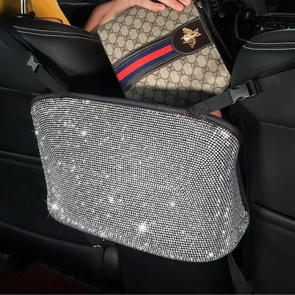 【沃尔玛禁售】汽车钻石收纳袋 Bling Handbag Holder for Car, Large Capacity Car Seat Organizer, Purse Bling Organizer White Diamond-1