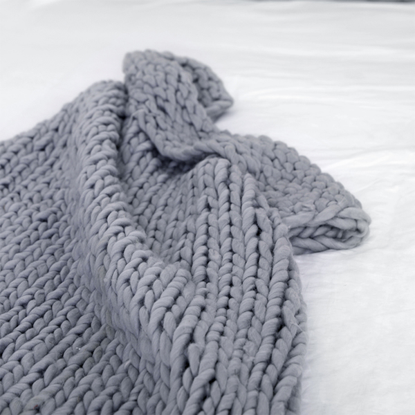 1.3*1.7米，浅灰色，粗针织毛毯 手工针织 保暖针织毛毯-6
