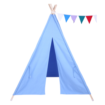 LALAHO-儿童帐篷-印第安帐篷-纯棉布-4杆-120*110*165cm-蓝色 