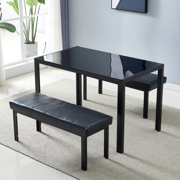 4人座桌腿框架一体 方形桌腿 餐桌 钢化玻璃铁管 黑色 120*70*75cm N101-28