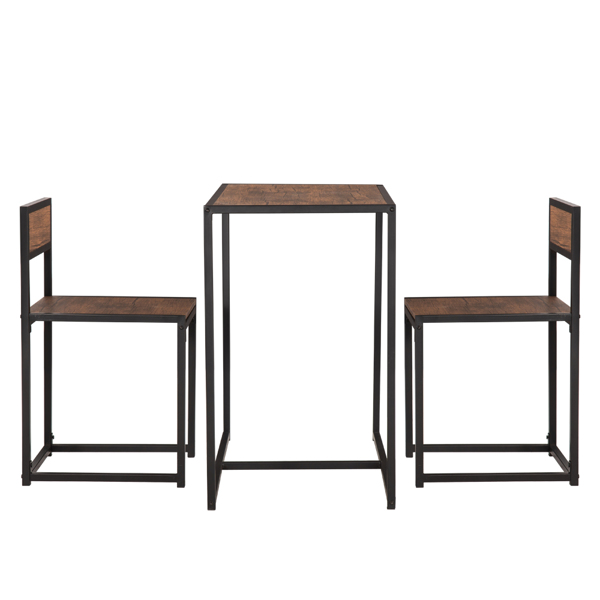 P2密度板 棕榆木色 黑烤漆 餐桌椅套装 1桌2椅 长方形 简约风格 N102-3