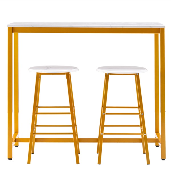 拆装 密度板 铁 白色大理石 金色喷塑 餐桌椅套装 1桌2椅 长方形 圆形凳 N101 英国 欧洲-6