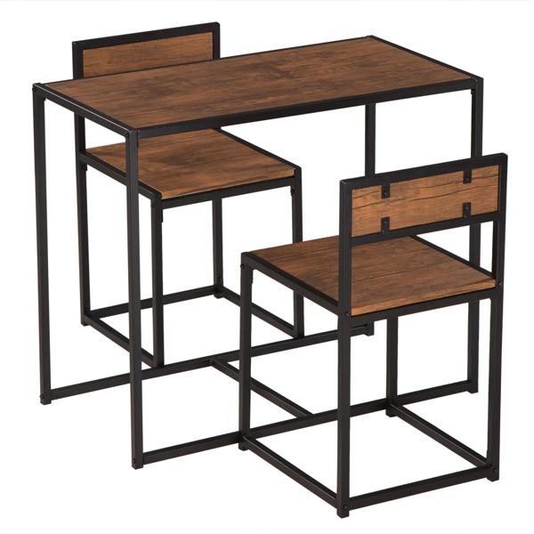 P2密度板 棕榆木色 黑烤漆 餐桌椅套装 1桌2椅 长方形 简约风格 N102-13