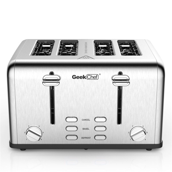 （亚马逊禁售）不锈钢超宽槽烤面包机，带百吉饼/除霜/取消功能双控制面板，银色-2