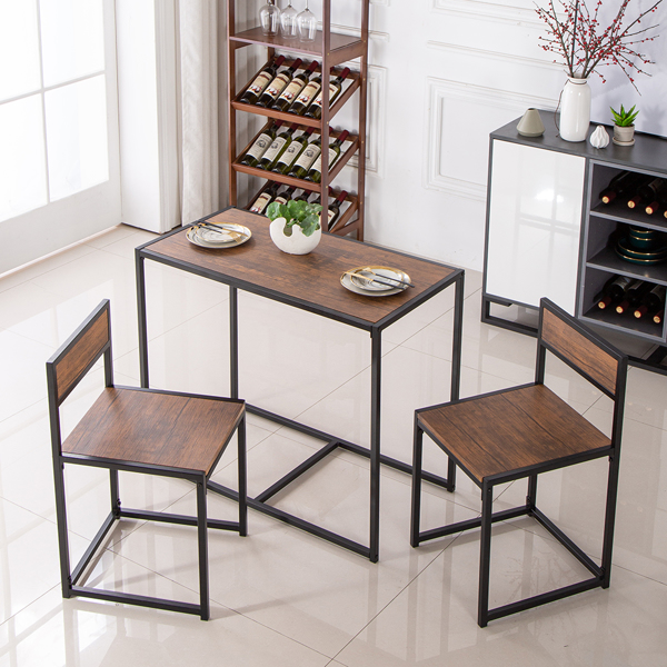 P2密度板 棕榆木色 黑烤漆 餐桌椅套装 1桌2椅 长方形 简约风格 N102-29