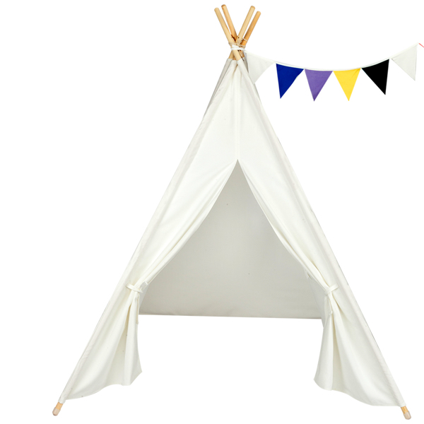 LALAHO-儿童帐篷-印第安帐篷-纯棉布-4杆-120*110*165cm-本白色-5