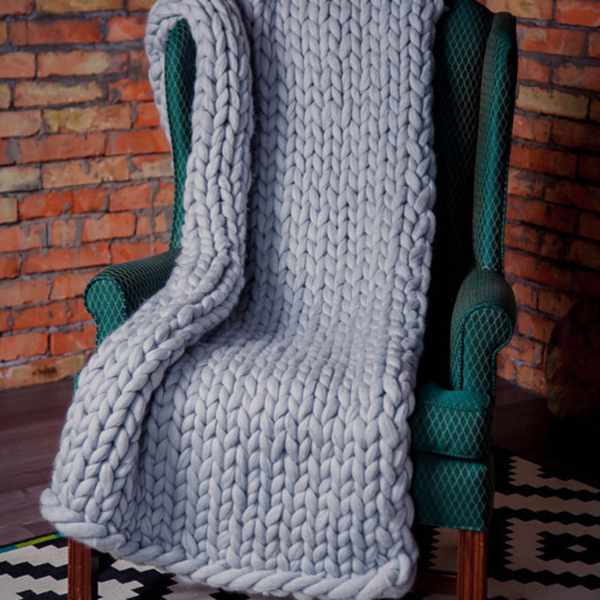 2*2米，浅灰色，粗针织毛毯 手工针织 保暖针织毛毯-8
