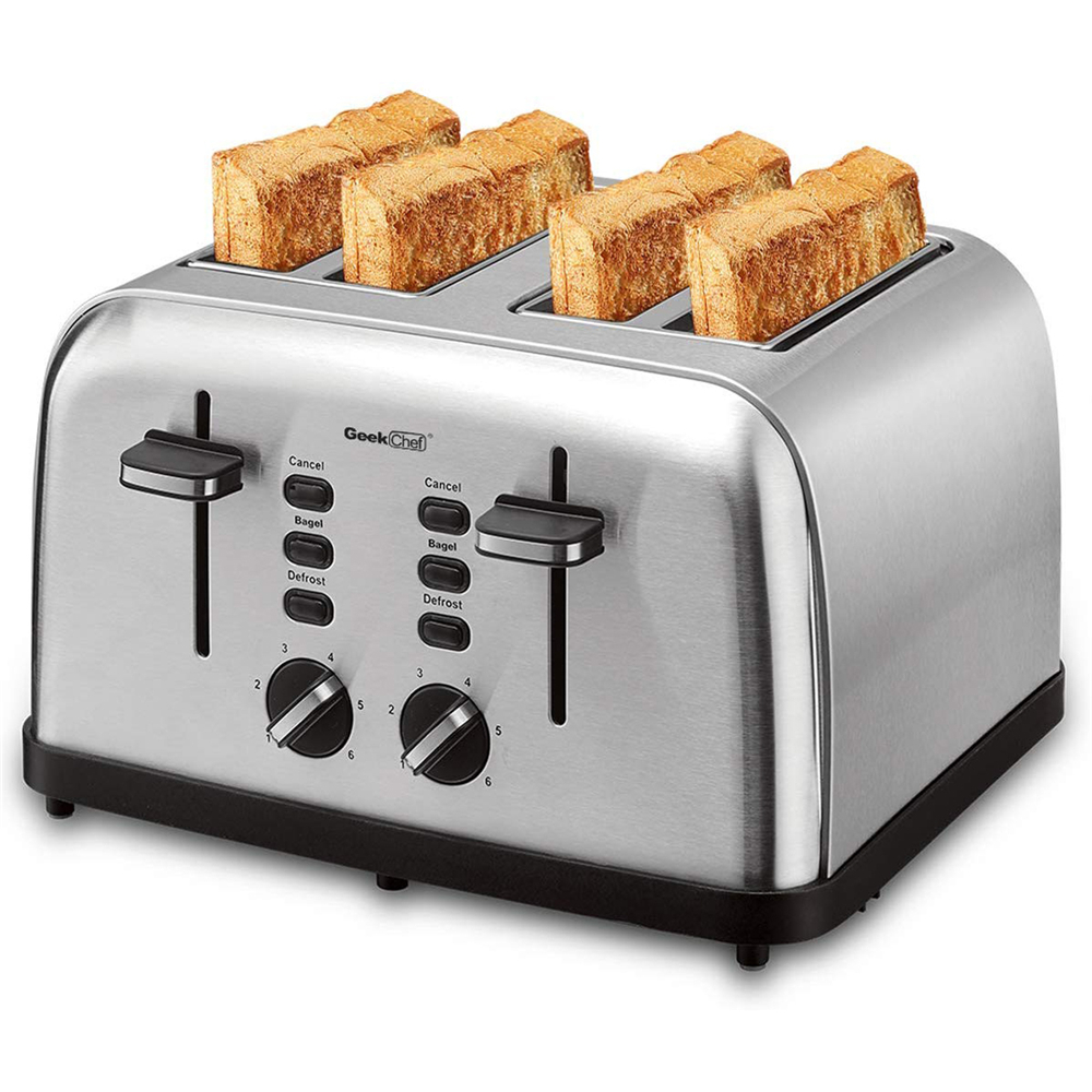 Extra Wide Slots Four Slice Toaster, Bagel/Defrost/Cancel Function 6 Browning Settings Auto Pop-up Removable Crumb Tray