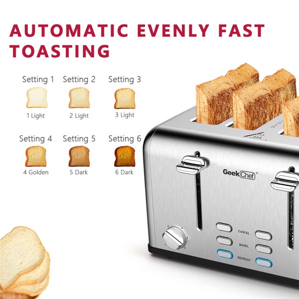 （亚马逊禁售）不锈钢超宽槽烤面包机，带百吉饼/除霜/取消功能双控制面板，银色-9