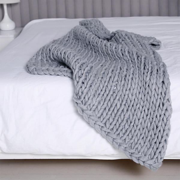 1.5*2米，浅灰色，粗针织毛毯 手工针织 保暖针织毛毯-7