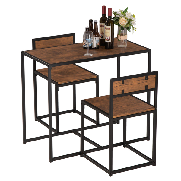 P2密度板 棕榆木色 黑烤漆 餐桌椅套装 1桌2椅 长方形 简约风格 N102-22