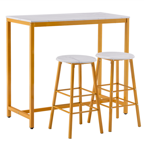 拆装 密度板 铁 白色大理石 金色喷塑 餐桌椅套装 1桌2椅 长方形 圆形凳 N101 英国 欧洲-8