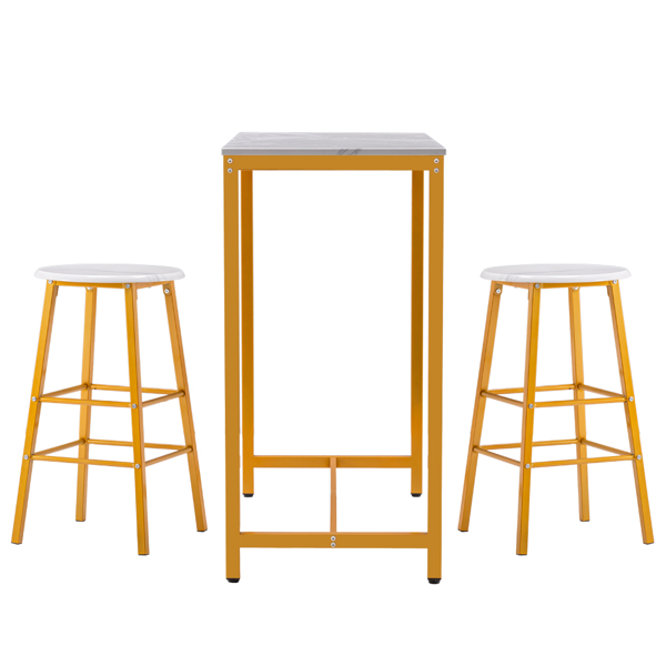 拆装 密度板 铁 白色大理石 金色喷塑 餐桌椅套装 1桌2椅 长方形 圆形凳 N101 英国 欧洲-5