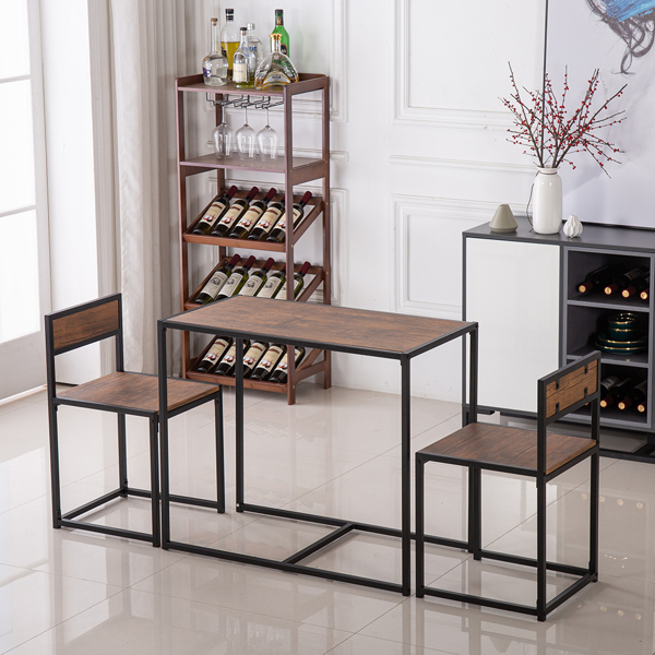 P2密度板 棕榆木色 黑烤漆 餐桌椅套装 1桌2椅 长方形 简约风格 N102-26