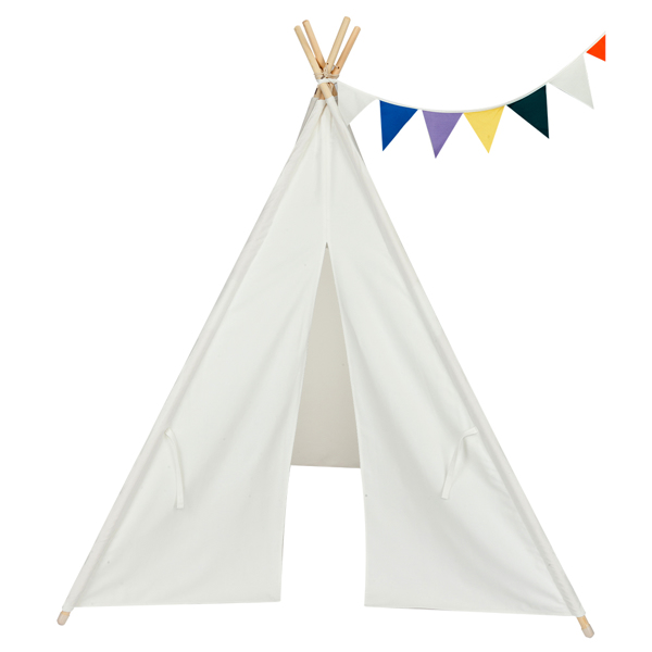 LALAHO-儿童帐篷-印第安帐篷-纯棉布-4杆-120*110*165cm-本白色-1