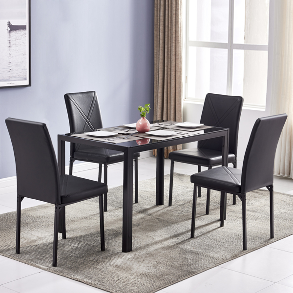 4人座桌腿框架一体 方形桌腿 餐桌 钢化玻璃铁管 黑色 120*70*75cm N101-17