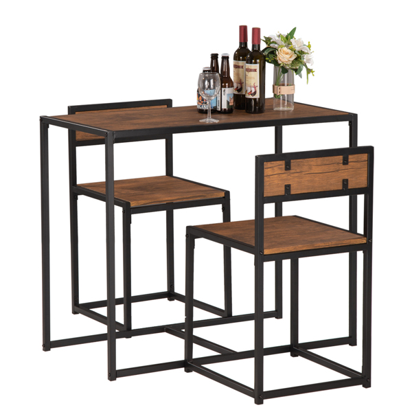 P2密度板 棕榆木色 黑烤漆 餐桌椅套装 1桌2椅 长方形 简约风格 N102-11