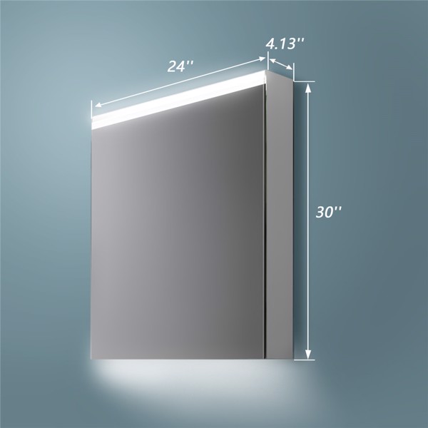 （亚马逊禁售）24英寸 x 30英寸LED 照明浴室镜柜，带 3 层储物架，非接触式运动传感器，仅限表面安装（右开门）-3