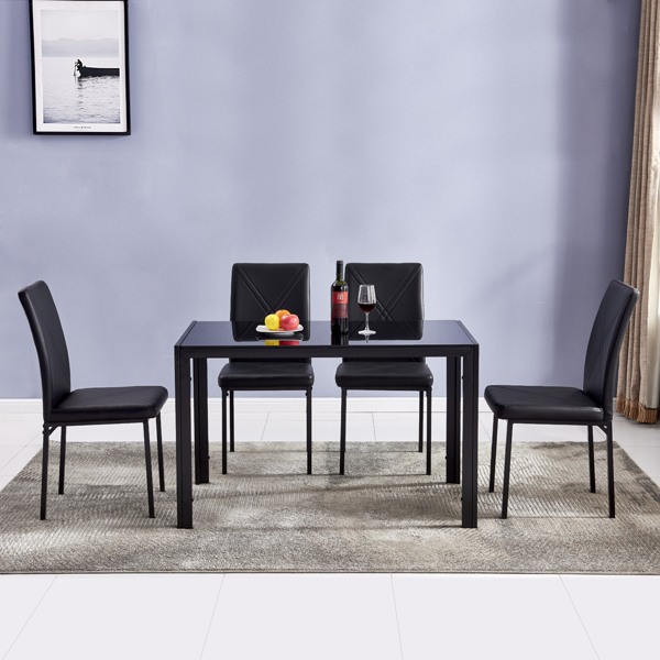 4人座桌腿框架一体 方形桌腿 餐桌 钢化玻璃铁管 黑色 120*70*75cm N101-13