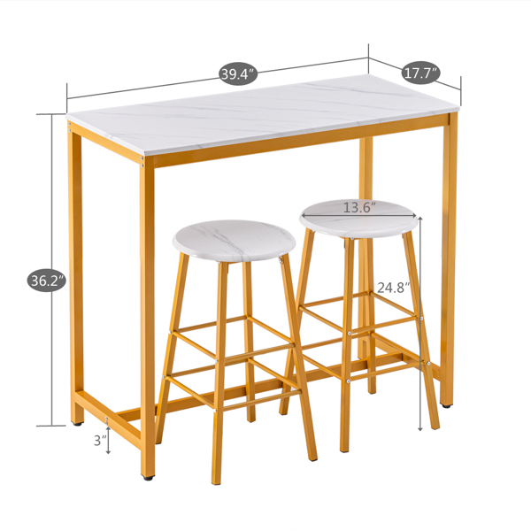 拆装 密度板 铁 白色大理石 金色喷塑 餐桌椅套装 1桌2椅 长方形 圆形凳 N101 英国 欧洲-12