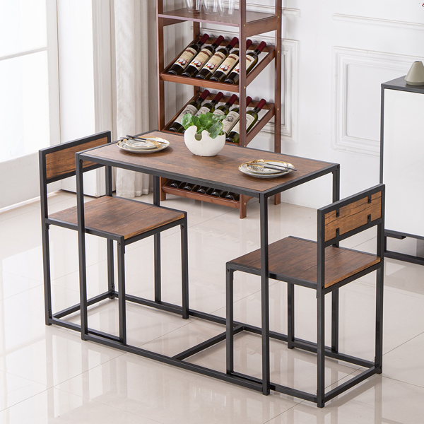 P2密度板 棕榆木色 黑烤漆 餐桌椅套装 1桌2椅 长方形 简约风格 N102-30