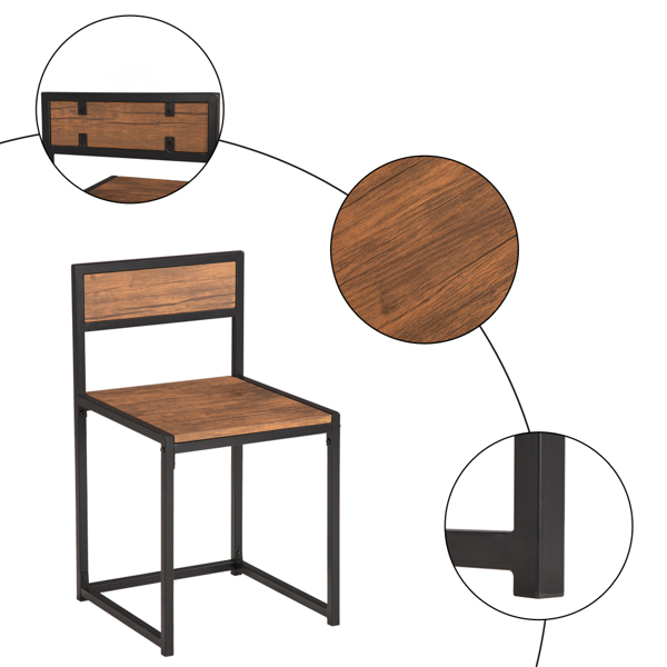 P2密度板 棕榆木色 黑烤漆 餐桌椅套装 1桌2椅 长方形 简约风格 N102-14