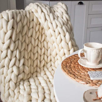 1.5*2米，米白色，粗针织毛毯 手工针织 保暖针织毛毯