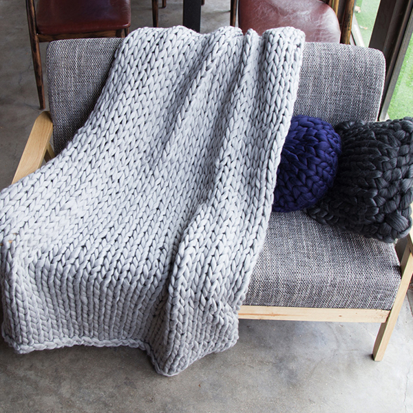 2*2米，浅灰色，粗针织毛毯 手工针织 保暖针织毛毯-10