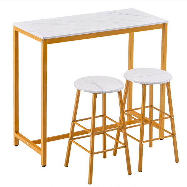拆装 密度板 铁 白色大理石 金色喷塑 餐桌椅套装 1桌2椅 长方形 圆形凳 N101 英国 欧洲-9