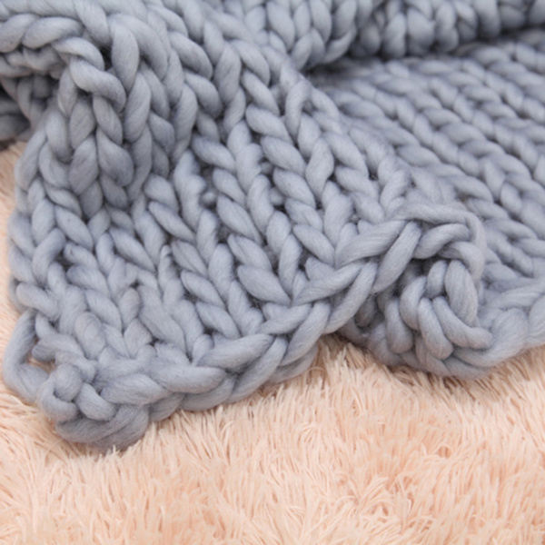 2*2米，浅灰色，粗针织毛毯 手工针织 保暖针织毛毯-3