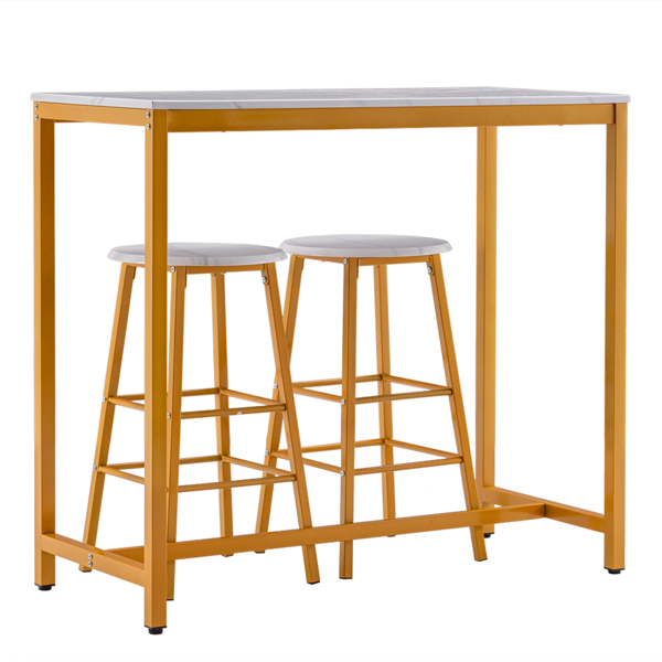 拆装 密度板 铁 白色大理石 金色喷塑 餐桌椅套装 1桌2椅 长方形 圆形凳 N101 英国 欧洲-10