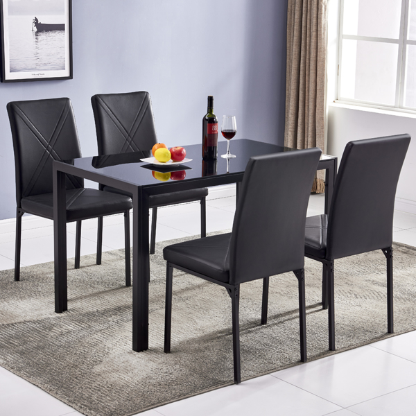 4人座桌腿框架一体 方形桌腿 餐桌 钢化玻璃铁管 黑色 120*70*75cm N101-16