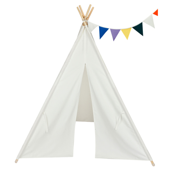 LALAHO-儿童帐篷-印第安帐篷-纯棉布-4杆-120*110*165cm-本白色