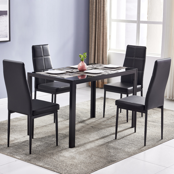 4人座桌腿框架一体 方形桌腿 餐桌 钢化玻璃铁管 黑色 120*70*75cm N101-19