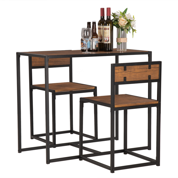 P2密度板 棕榆木色 黑烤漆 餐桌椅套装 1桌2椅 长方形 简约风格 N102-12