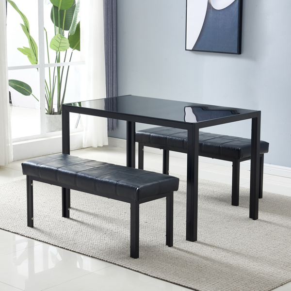 4人座桌腿框架一体 方形桌腿 餐桌 钢化玻璃铁管 黑色 120*70*75cm N101-24
