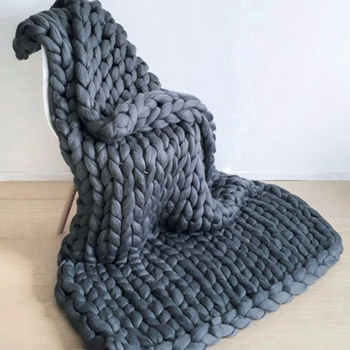 2*2米，深灰色，粗针织毛毯 手工针织 保暖针织毛毯