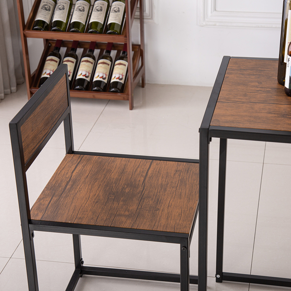 P2密度板 棕榆木色 黑烤漆 餐桌椅套装 1桌2椅 长方形 简约风格 N102-24