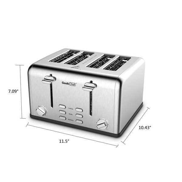 （亚马逊禁售）不锈钢超宽槽烤面包机，带百吉饼/除霜/取消功能双控制面板，银色-3