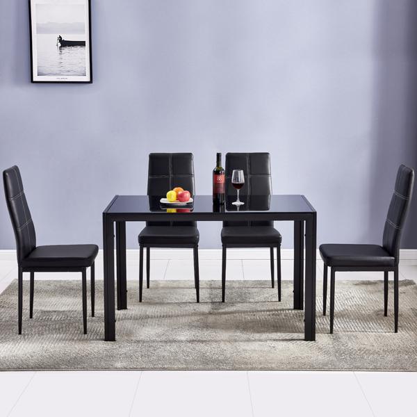 4人座桌腿框架一体 方形桌腿 餐桌 钢化玻璃铁管 黑色 120*70*75cm N101-11