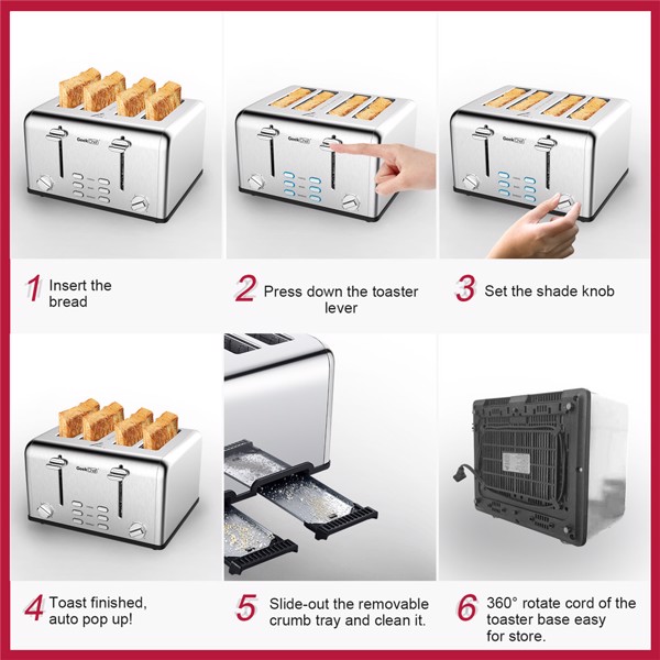 （亚马逊禁售）不锈钢超宽槽烤面包机，带百吉饼/除霜/取消功能双控制面板，银色-4