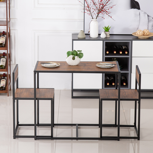 P2密度板 棕榆木色 黑烤漆 餐桌椅套装 1桌2椅 长方形 简约风格 N102-19
