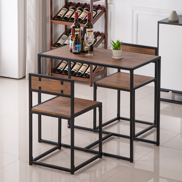 P2密度板 棕榆木色 黑烤漆 餐桌椅套装 1桌2椅 长方形 简约风格 N102-20