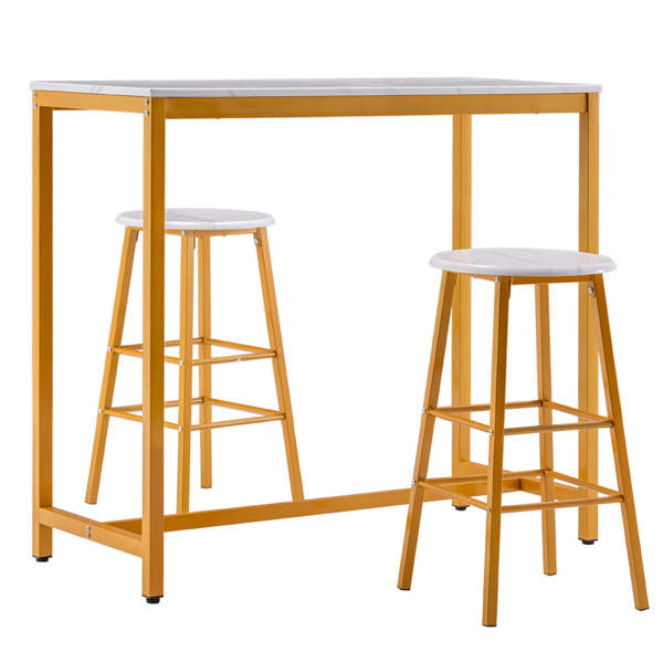 拆装 密度板 铁 白色大理石 金色喷塑 餐桌椅套装 1桌2椅 长方形 圆形凳 N101 英国 欧洲-11