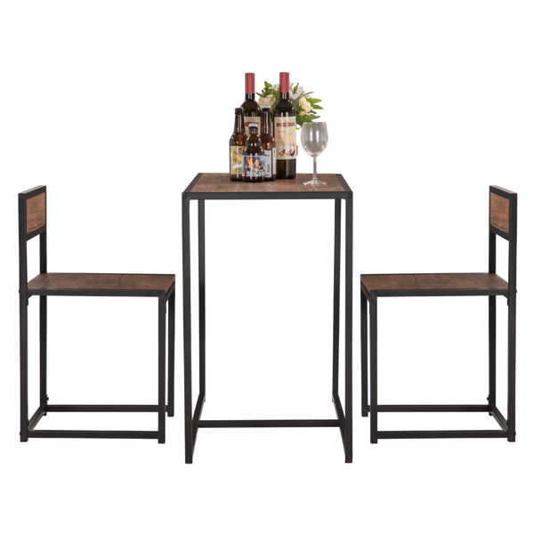 P2密度板 棕榆木色 黑烤漆 餐桌椅套装 1桌2椅 长方形 简约风格 N102-2