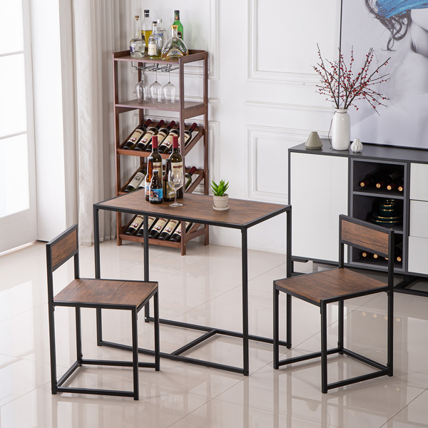 P2密度板 棕榆木色 黑烤漆 餐桌椅套装 1桌2椅 长方形 简约风格 N102-28