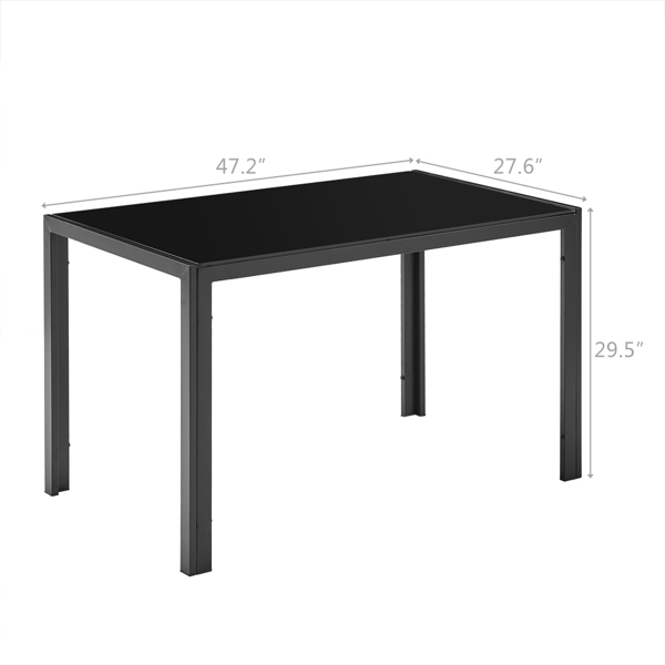 4人座桌腿框架一体 方形桌腿 餐桌 钢化玻璃铁管 黑色 120*70*75cm N101-9
